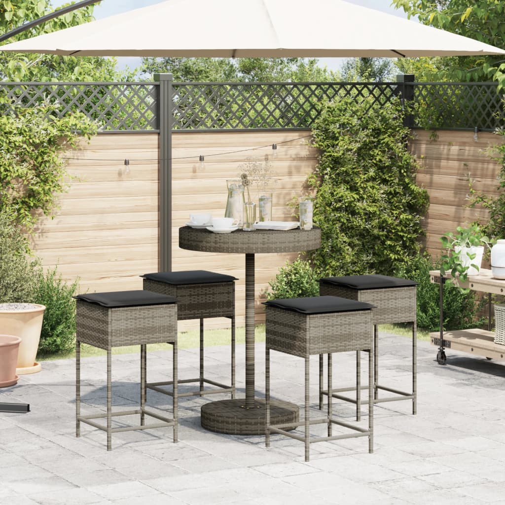 Set Bar da Giardino 5 pz con Cuscini in Polyrattan Grigio 3261445