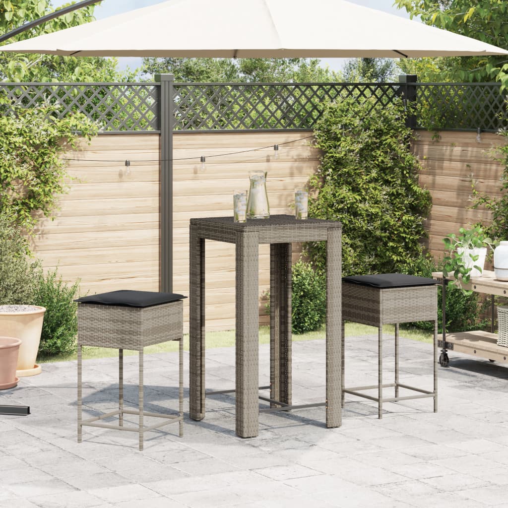 Set Bar da Giardino 3pz con Cuscini Grigio in Polyrattan 3261450