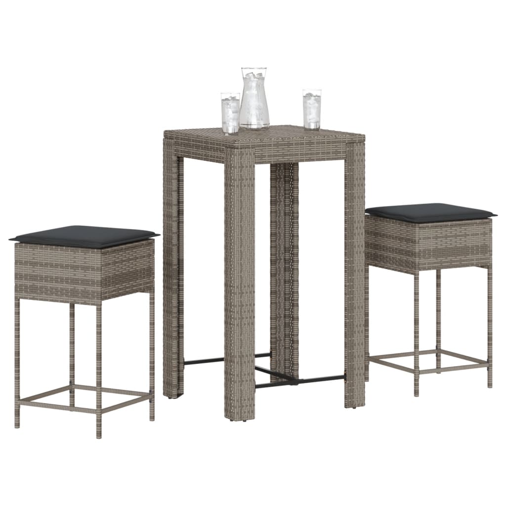 Set Bar da Giardino 3pz con Cuscini Grigio in Polyrattan 3261450