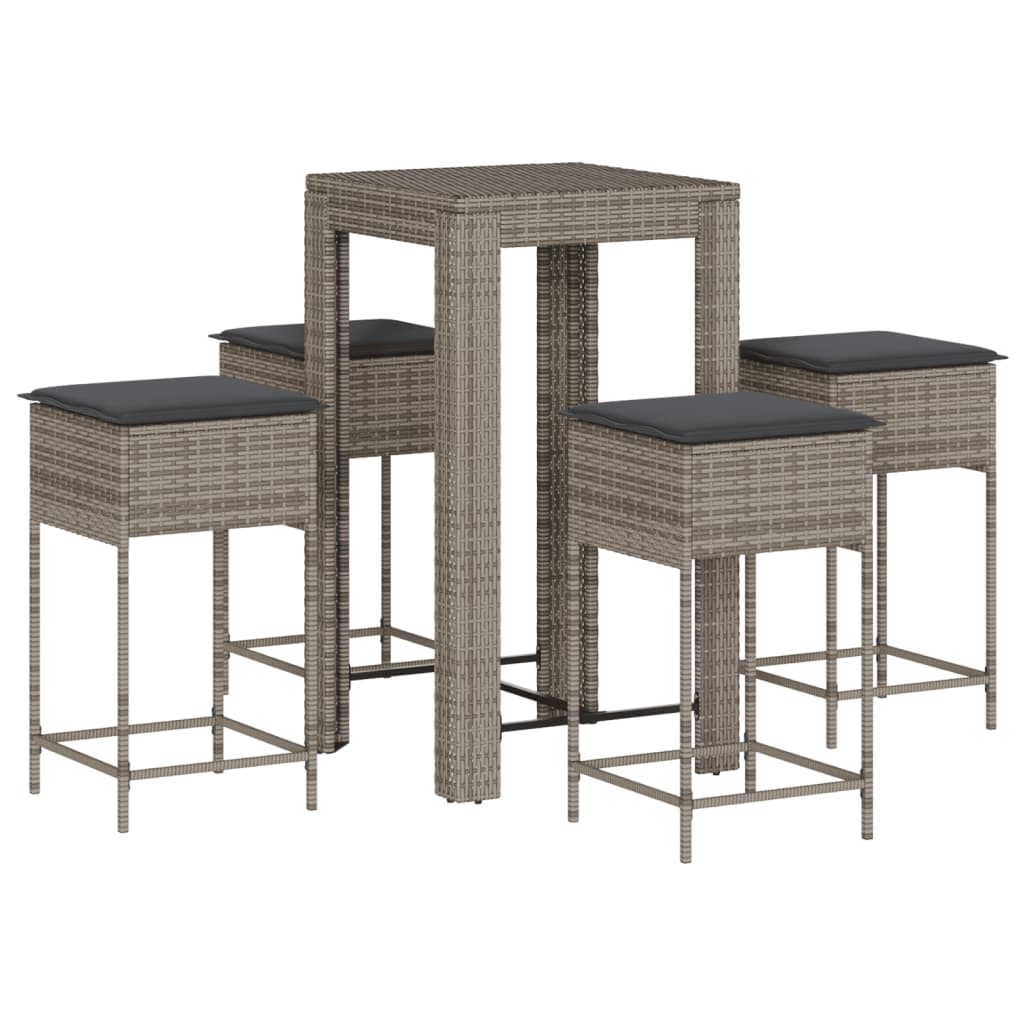 Set Bar da Giardino 5 pz con Cuscini in Polyrattan Grigio 3261451