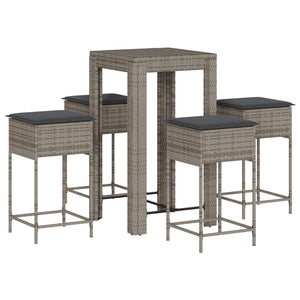 Set Bar da Giardino 5 pz con Cuscini in Polyrattan Grigio 3261451