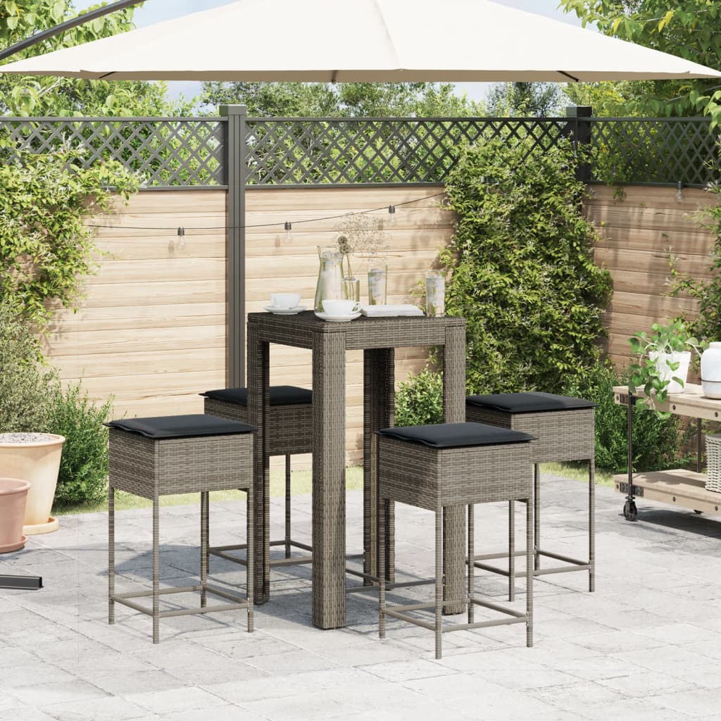 Set Bar da Giardino 5 pz con Cuscini in Polyrattan Grigio 3261451