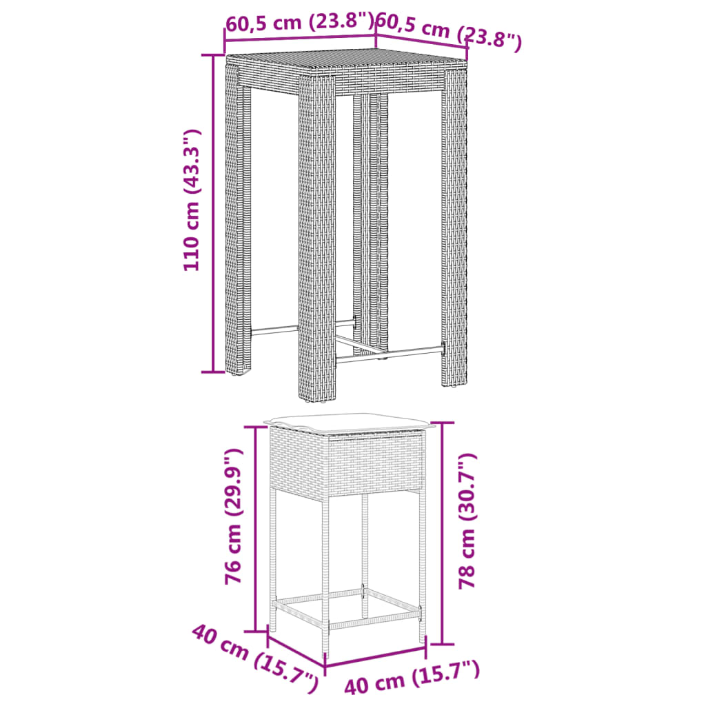 Set Bar da Giardino 5 pz con Cuscini in Polyrattan Grigio 3261451