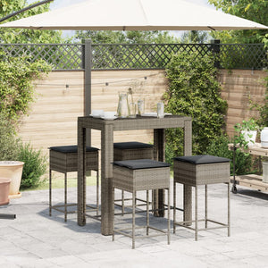 Set Bar da Giardino 5 pz con Cuscini in Polyrattan Grigio 3261456