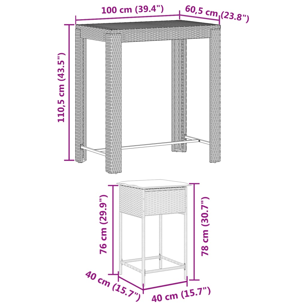 Set Bar da Giardino 5 pz con Cuscini in Polyrattan Grigio 3261456