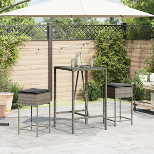 Set Bar da Giardino 3pz con Cuscini Grigio in Polyrattan 3261462