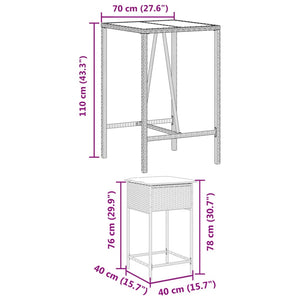 Set Bar da Giardino 3pz con Cuscini Grigio in Polyrattan 3261462