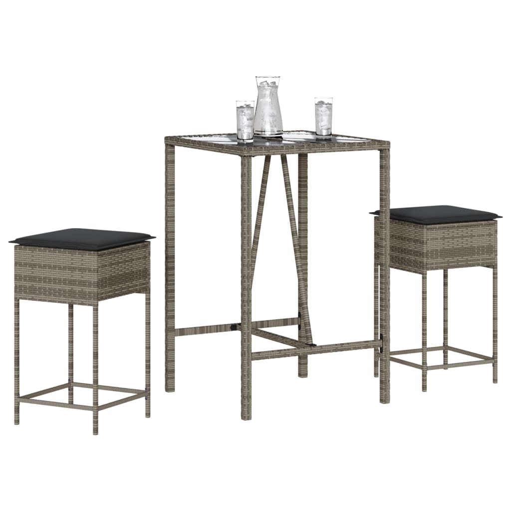 Set Bar da Giardino 3pz con Cuscini Grigio in Polyrattan 3261462