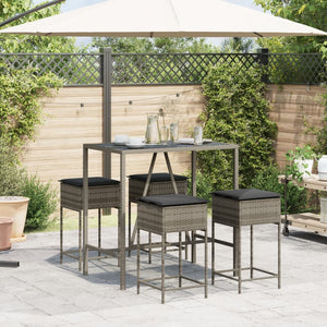 Set Bar da Giardino 5 pz con Cuscini in Polyrattan Grigio 3261468