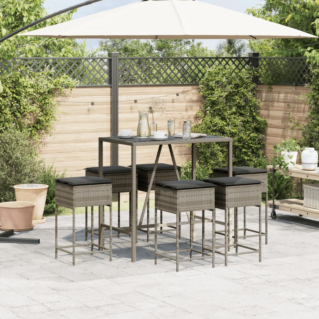 Set Bar da Giardino 7 pz con Cuscini in Polyrattan Grigio 3261469