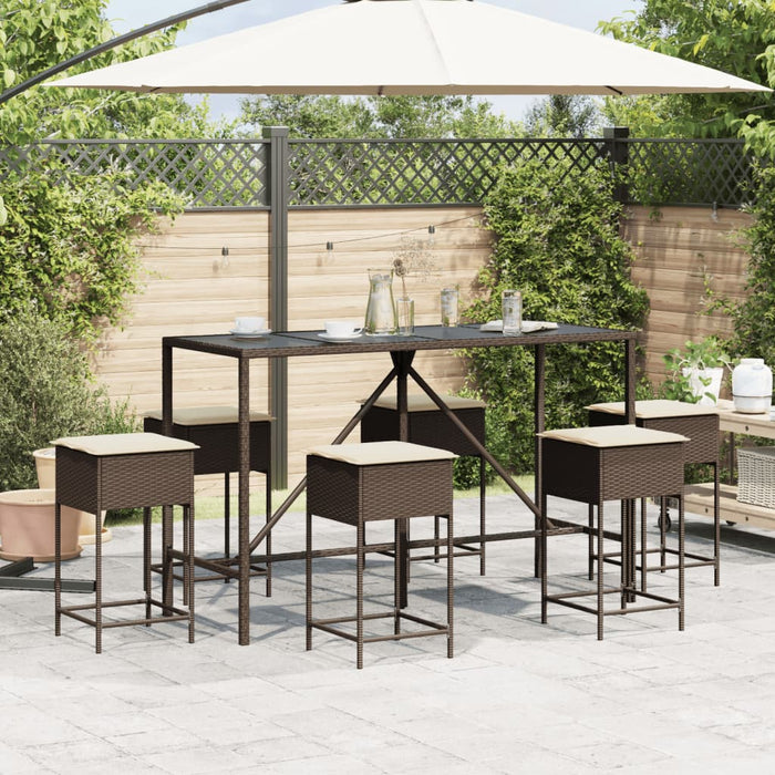 Set Bar da Giardino 7 pz con Cuscini in Polyrattan Marrone 3261470