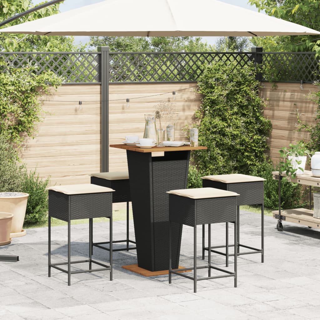 Set Bar da Giardino 5 pz con Cuscini in Polyrattan Nero 3261477