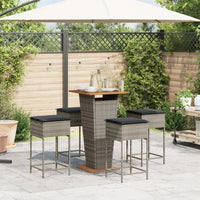 Set Bar da Giardino 5 pz con Cuscini in Polyrattan Grigio 3261479