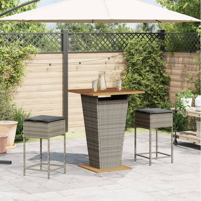 Set Bar da Giardino 3pz con Cuscini Grigio in Polyrattan 3261482