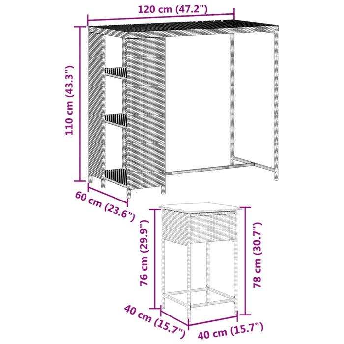 Set Bar da Giardino 5 pz con Cuscini in Polyrattan Marrone 3261491