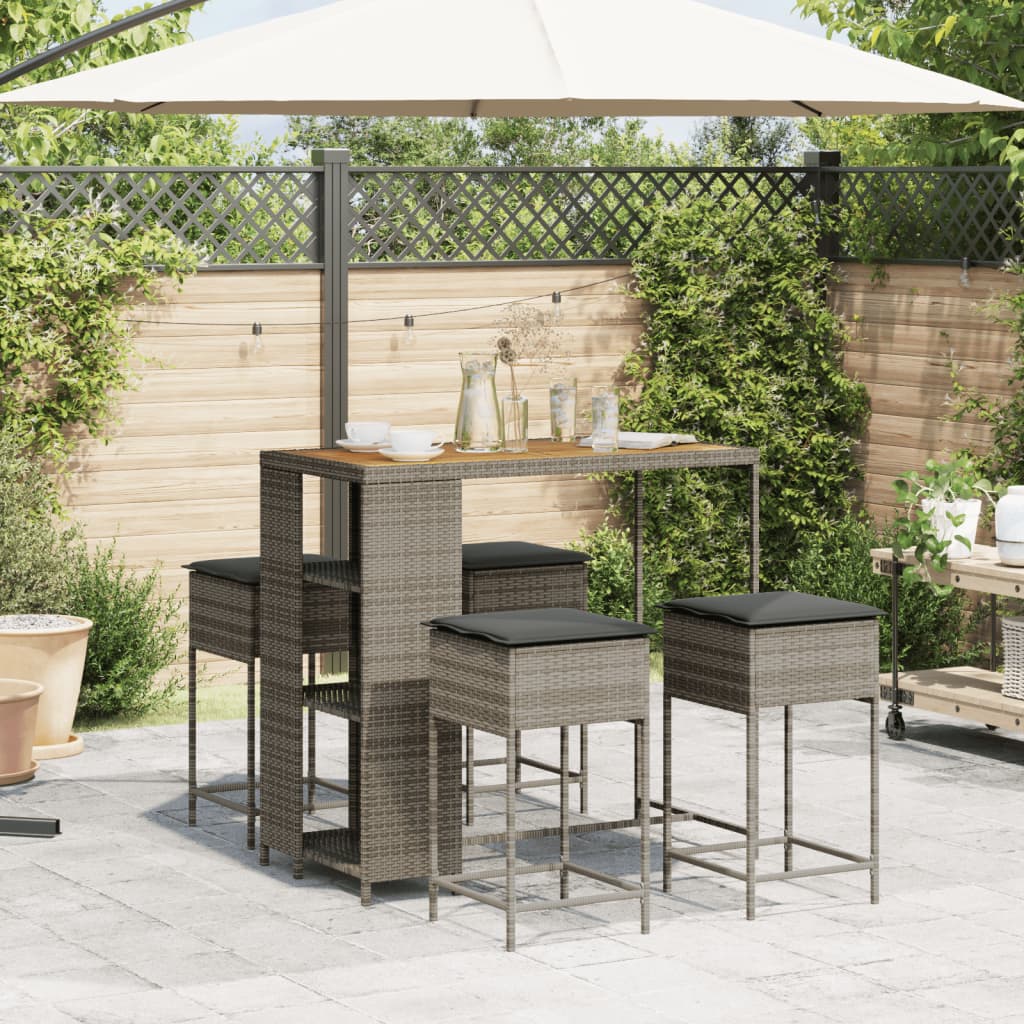 Set Bar da Giardino 5 pz con Cuscini in Polyrattan Grigio 3261499