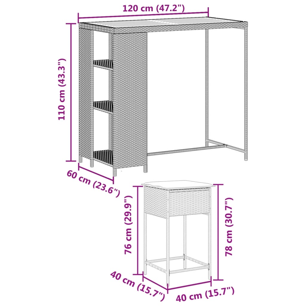 Set Bar da Giardino 5 pz con Cuscini in Polyrattan Grigio 3261499