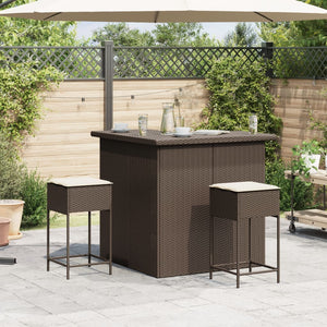 Set Bar da Giardino 3 pz con Cuscini in Polyrattan Marrone 3261500