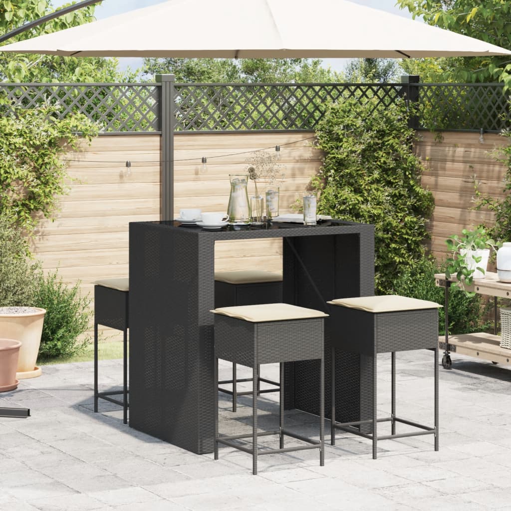 Set Bar da Giardino 5 pz con Cuscini in Polyrattan Nero 3261507