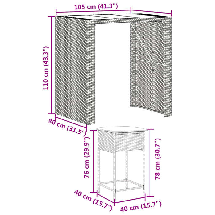 Set Bar da Giardino 5 pz con Cuscini in Polyrattan Nero 3261507