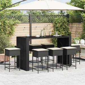 Set Bar da Giardino 9 pz con Cuscini in Polyrattan Nero 3261513