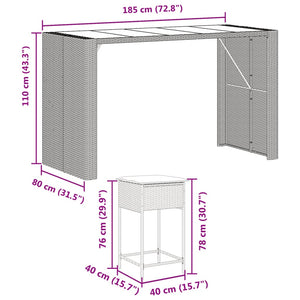 Set Bar da Giardino 9 pz con Cuscini in Polyrattan Grigio 3261514