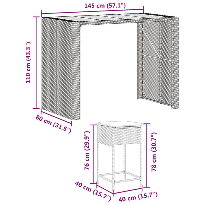 Set Bar da Giardino 7 pz con Cuscini in Polyrattan Grigio 3261518