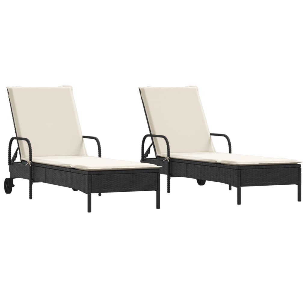 Lettini Prendisole con Cuscini 2 pz Neri in Polyrattan 3261434