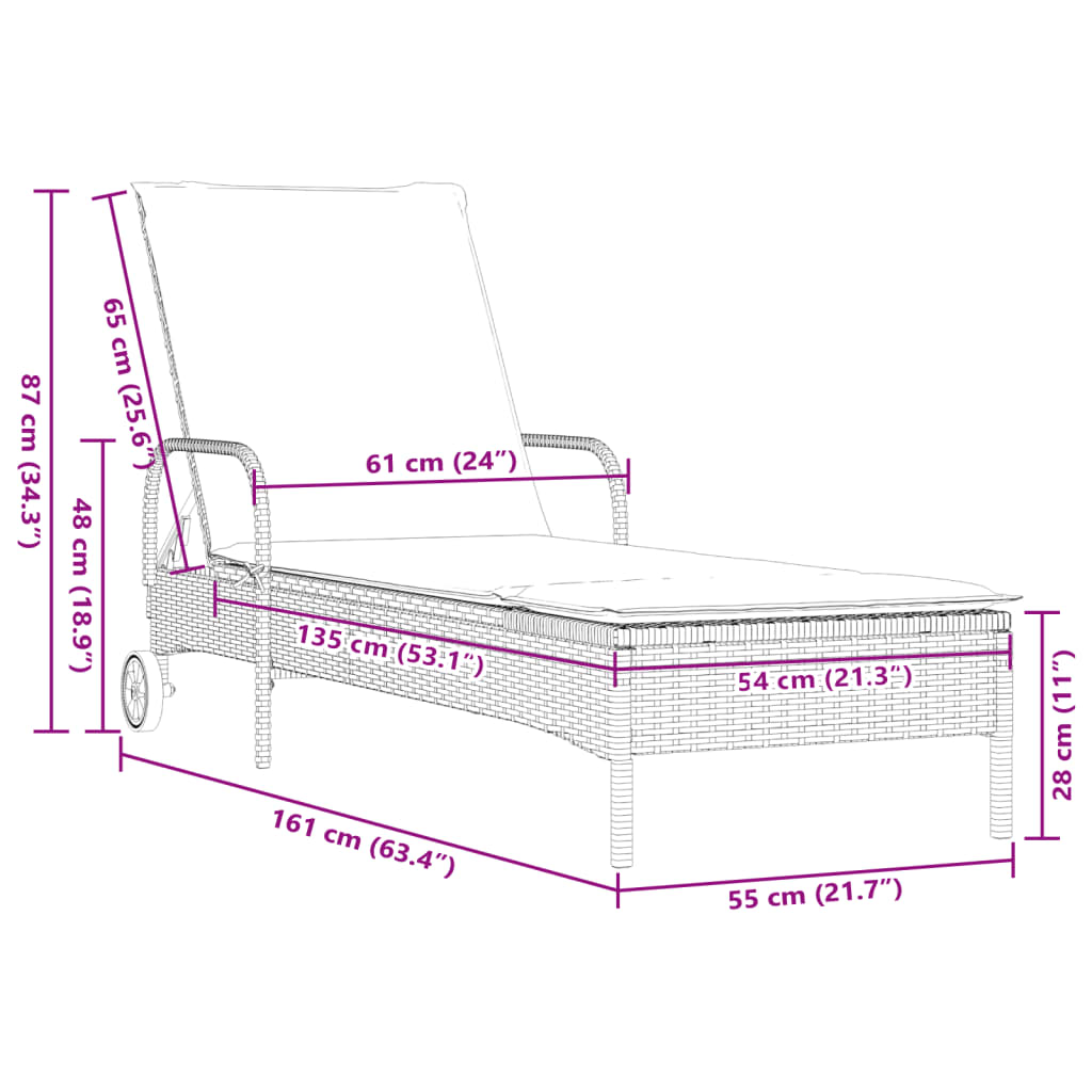 Lettini Prendisole con Cuscini 2 pz Neri in Polyrattan 3261434