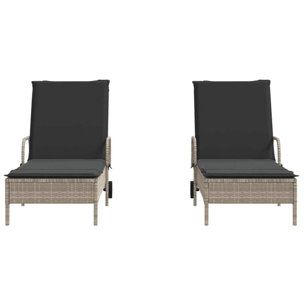 Lettino Prendisole 2 pz con Cuscini Grigio Chiaro in Polyrattan 3261439