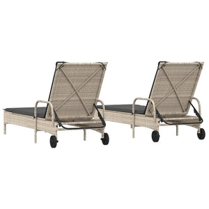 Lettino Prendisole 2 pz con Cuscini Grigio Chiaro in Polyrattan 3261439