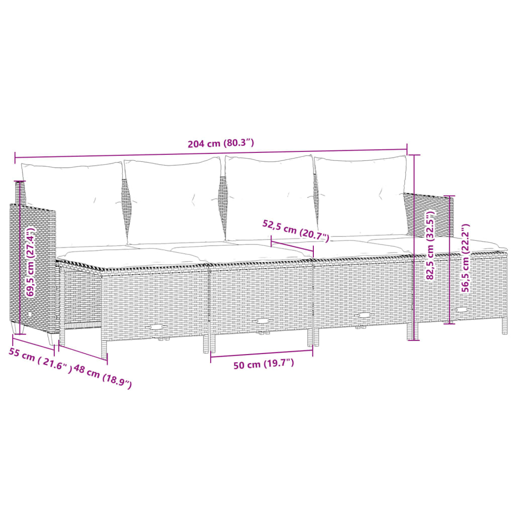 Set Divani da Giardino 5 pz con Cuscini in Polyrattan Nero 3261533