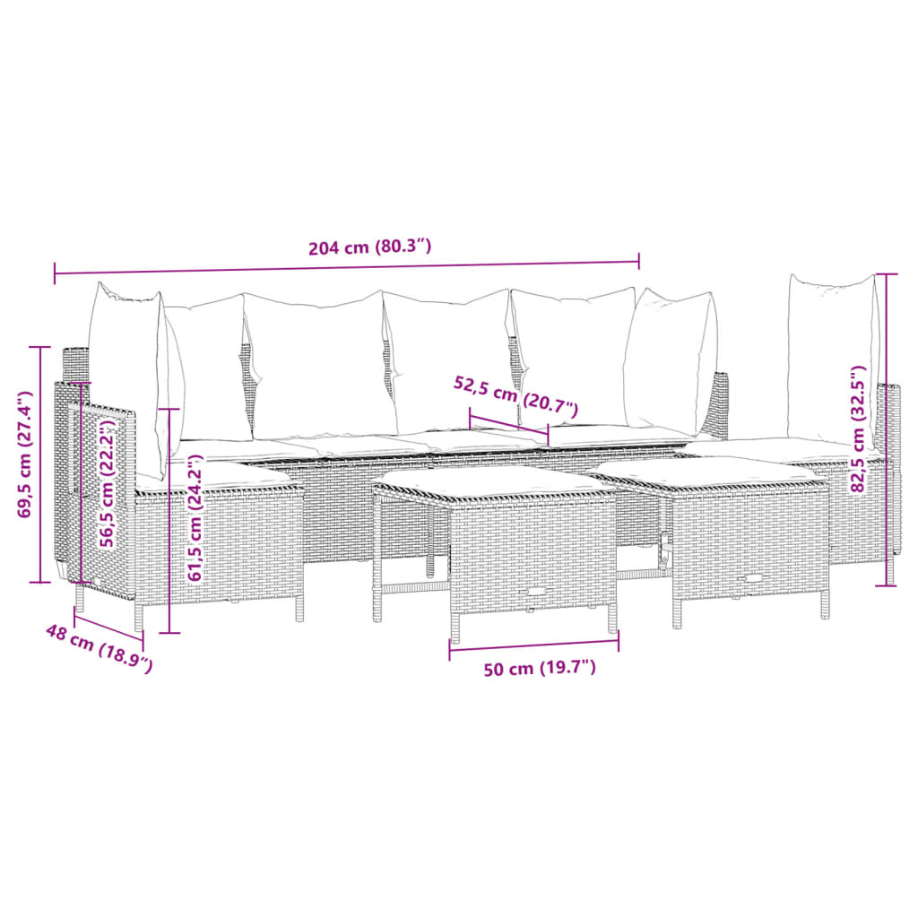 Set Divani da Giardino 5 pz con Cuscini in Polyrattan Nero 3261545