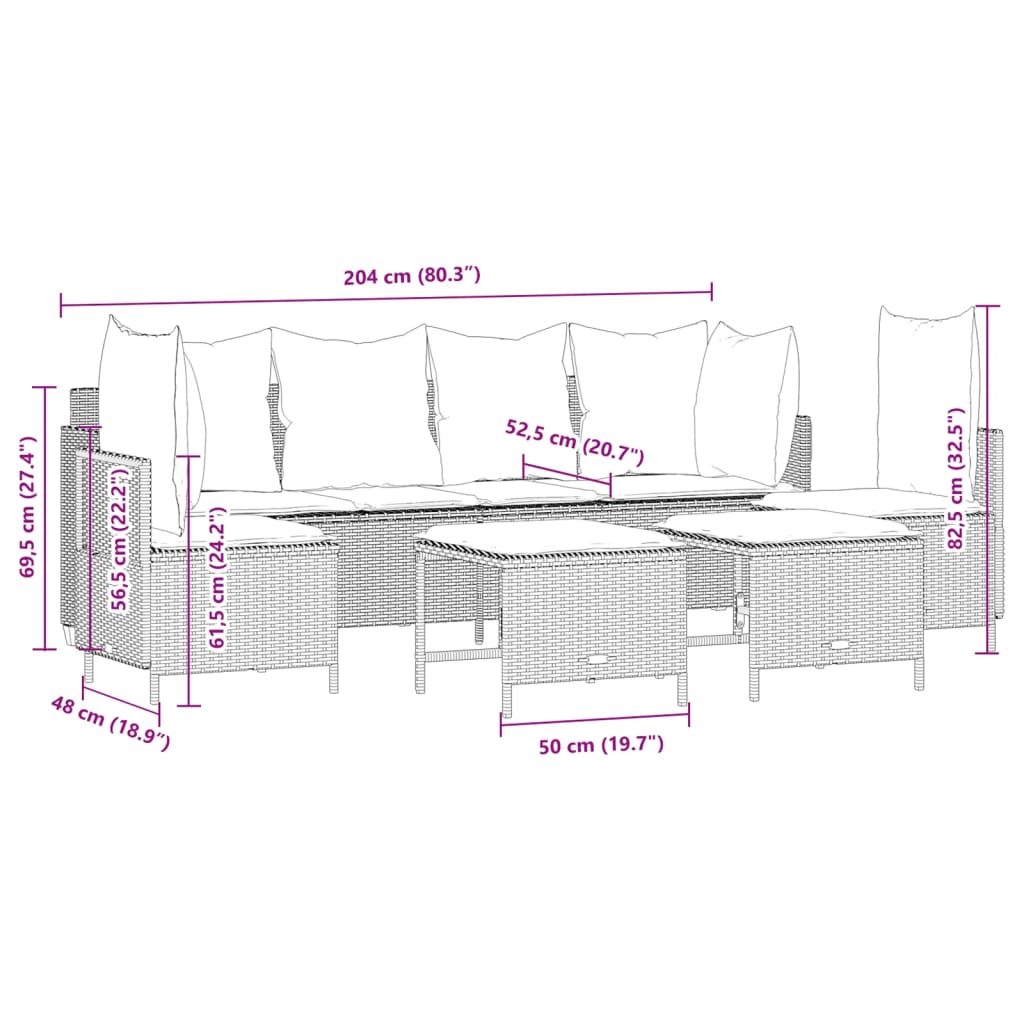 Set Divano da Giardino 5 pz con Cuscini Marrone in Polyrattan 3261546