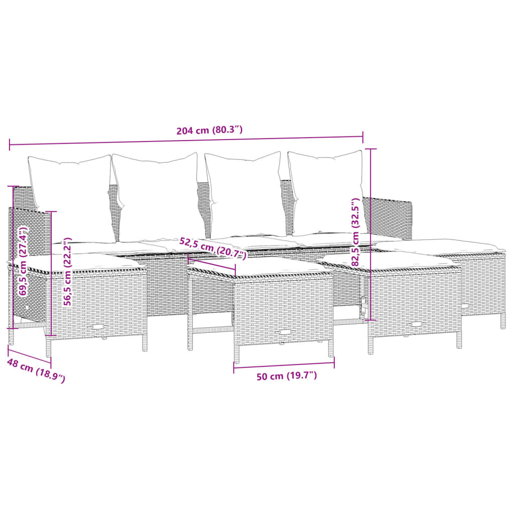 Set Divani da Giardino 5 pz con Cuscini in Polyrattan Nero 3261557