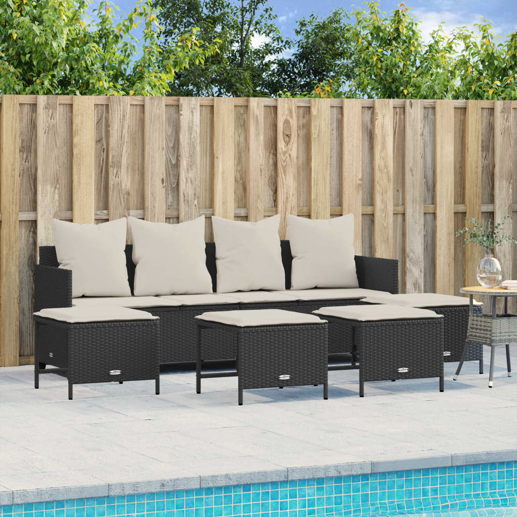 Set Divani da Giardino 5 pz con Cuscini in Polyrattan Nero 3261557