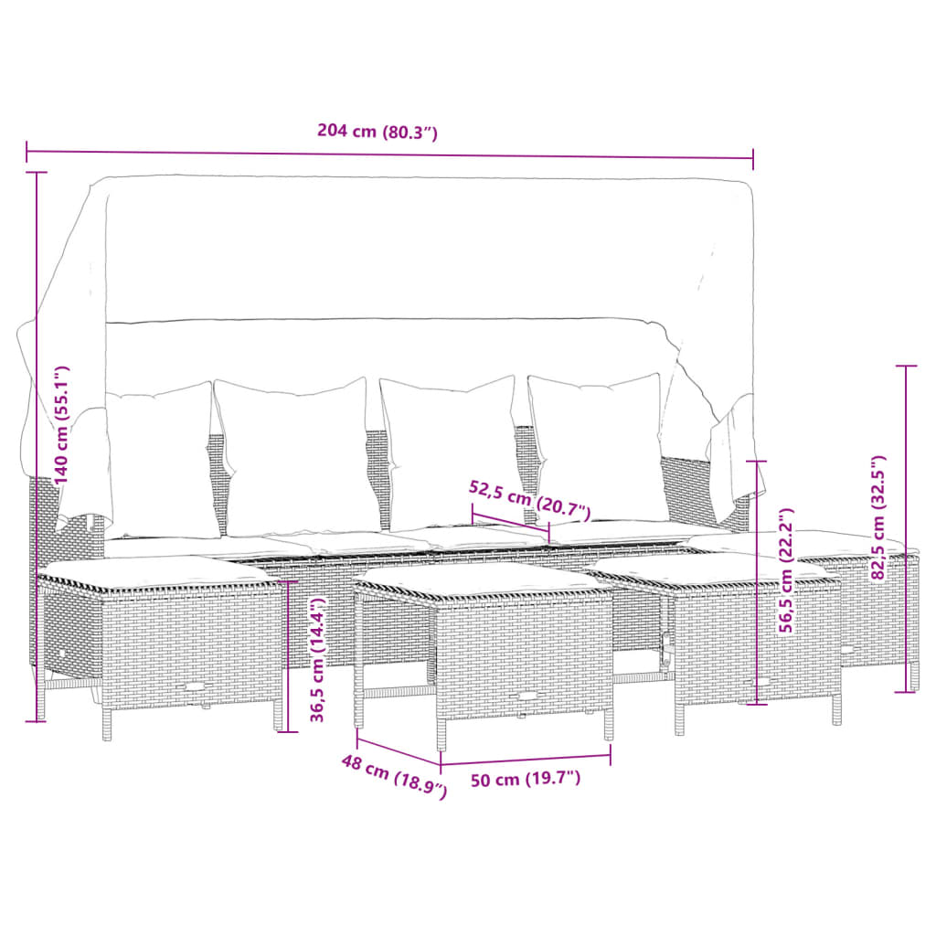 Set Divano da Giardino 5 pz con Cuscini Marrone in Polyrattan 3261564