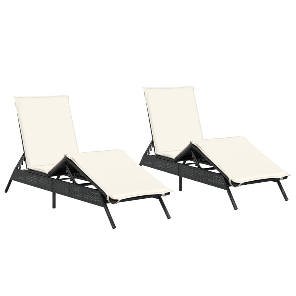 Lettini Prendisole con Cuscini 2 pz Neri in Polyrattan 3261578