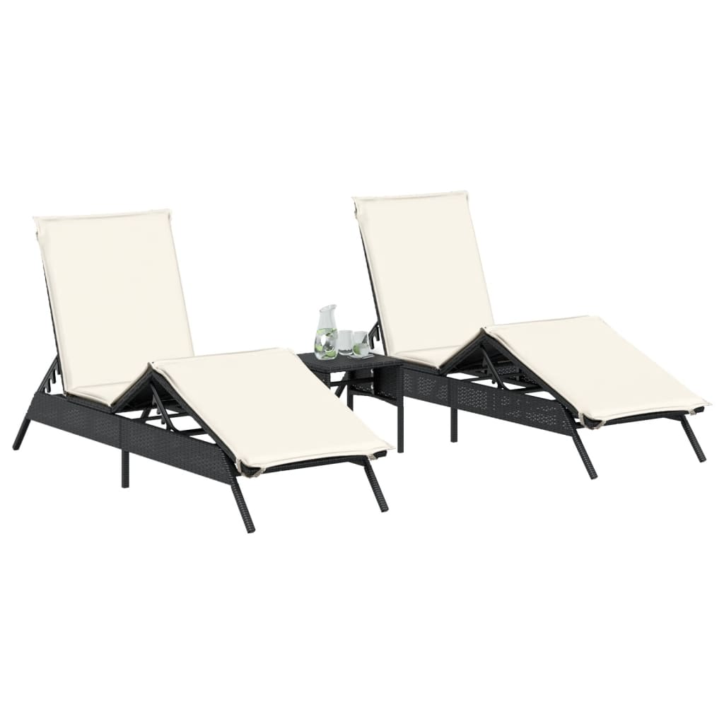 Lettini Prendisole con Cuscini 2 pz Neri in Polyrattan 3261578