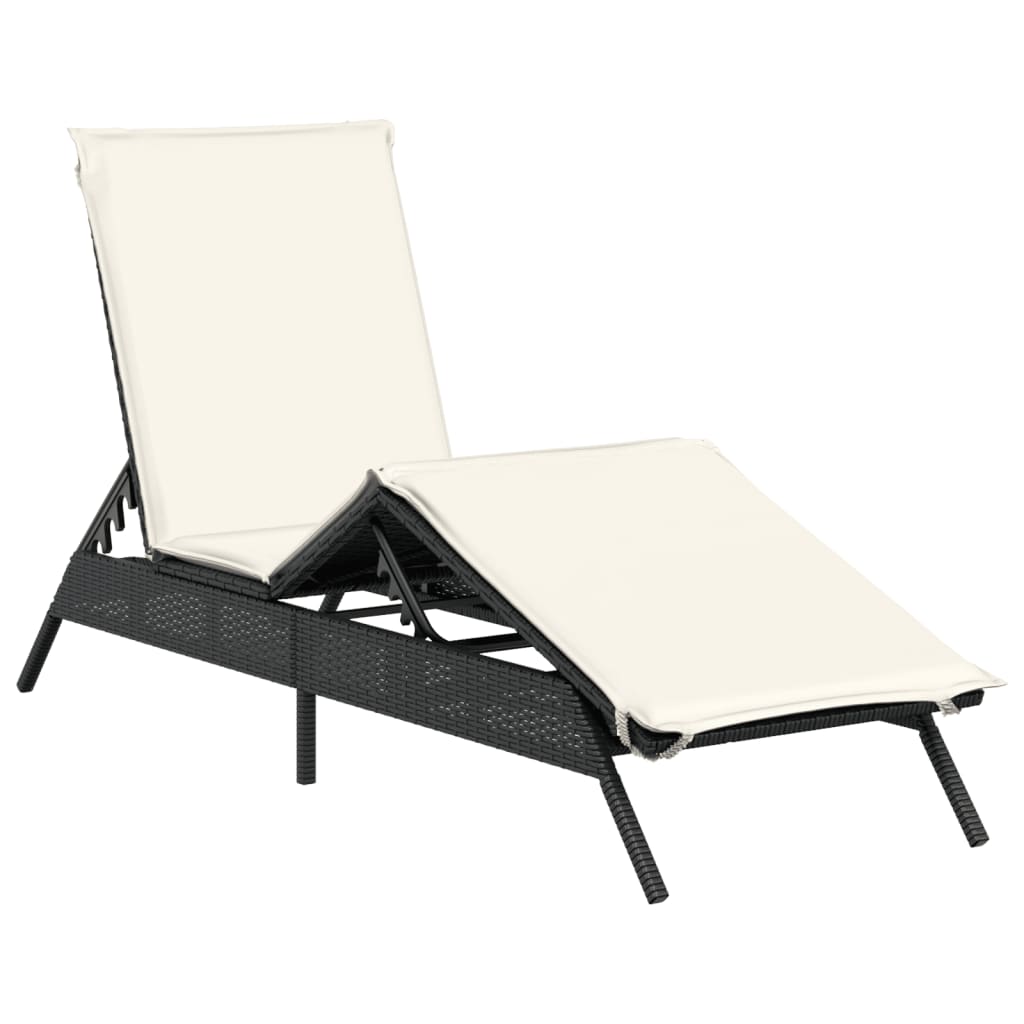 Lettini Prendisole con Cuscini 2 pz Neri in Polyrattan 3261578