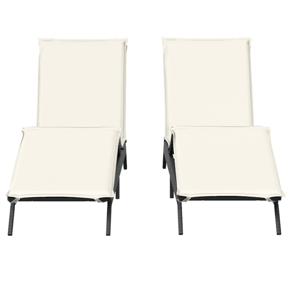 Lettini Prendisole con Cuscini 2 pz Neri in Polyrattan 3261578