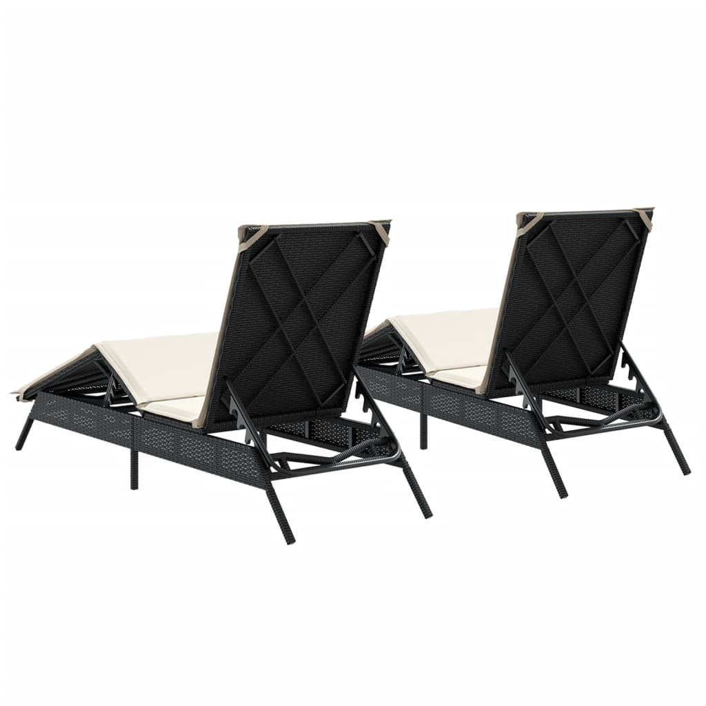 Lettini Prendisole con Cuscini 2 pz Neri in Polyrattan 3261578