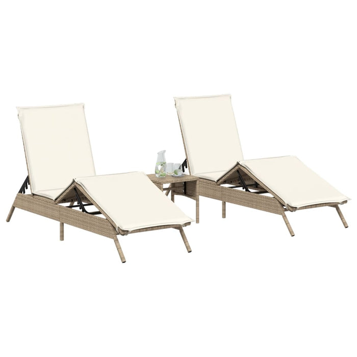 Lettini Prendisole 2 pz con Cuscini Beige in Polyrattan 3261582