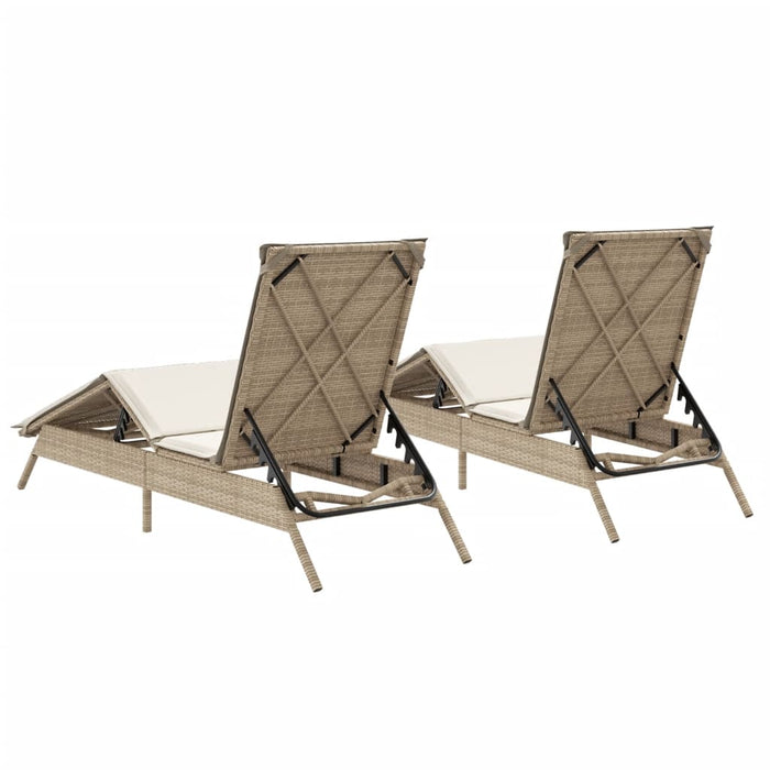 Lettini Prendisole 2 pz con Cuscini Beige in Polyrattan 3261582