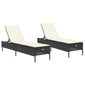 Lettini Prendisole con Cuscini 2 pz Neri in Polyrattan 3261587