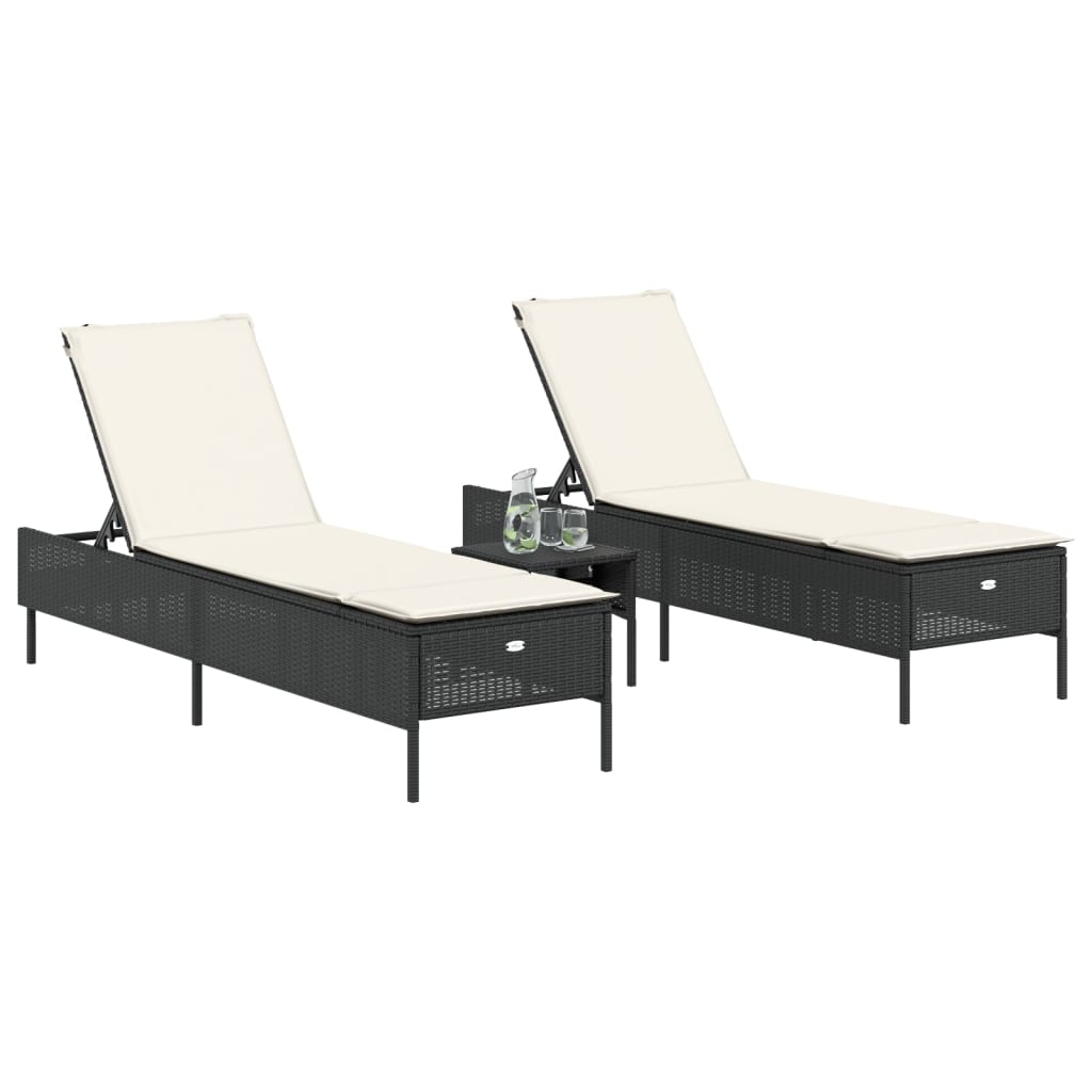 Lettini Prendisole con Cuscini 2 pz Neri in Polyrattan 3261587