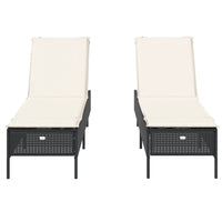 Lettini Prendisole con Cuscini 2 pz Neri in Polyrattan 3261587