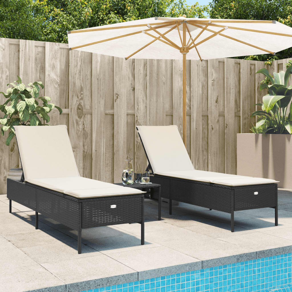 Lettini Prendisole con Cuscini 2 pz Neri in Polyrattan 3261587