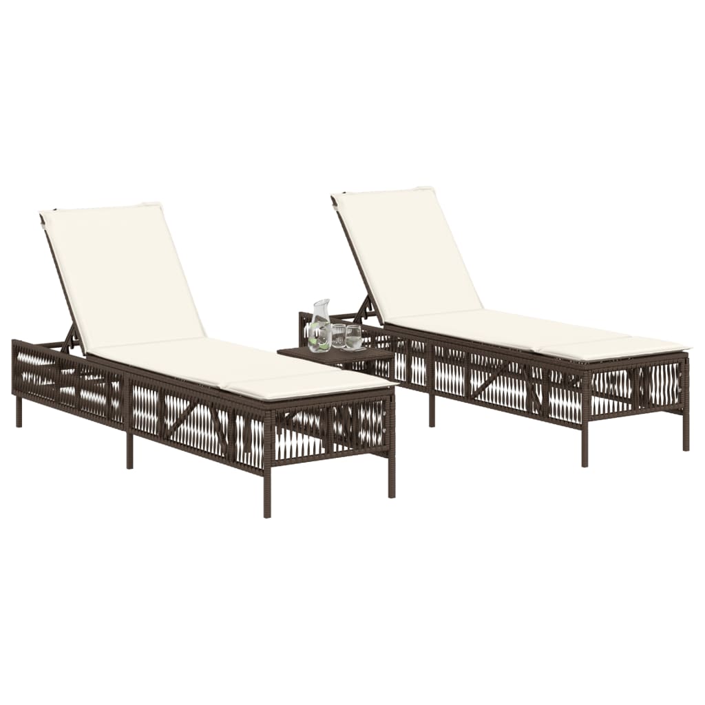 Lettini Prendisole 2 pz con Cuscini Marrone in Polyrattan 3261597