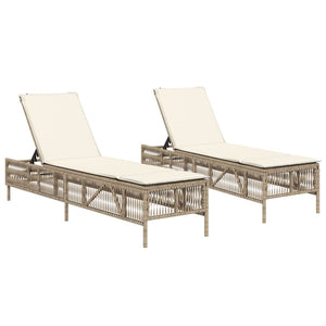 Lettini Prendisole 2 pz con Cuscini Beige in Polyrattan 3261600